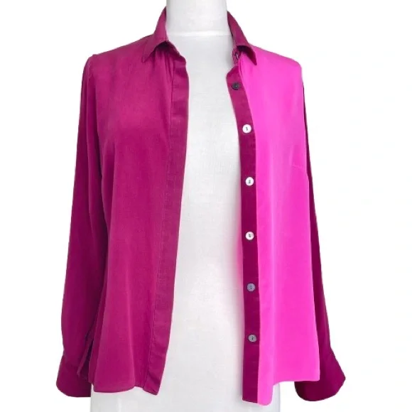 Jonathan Simkhai Silk Shirt | Pink Color Block Button Down Blouse Top | size: XS - Picture 4 of 13